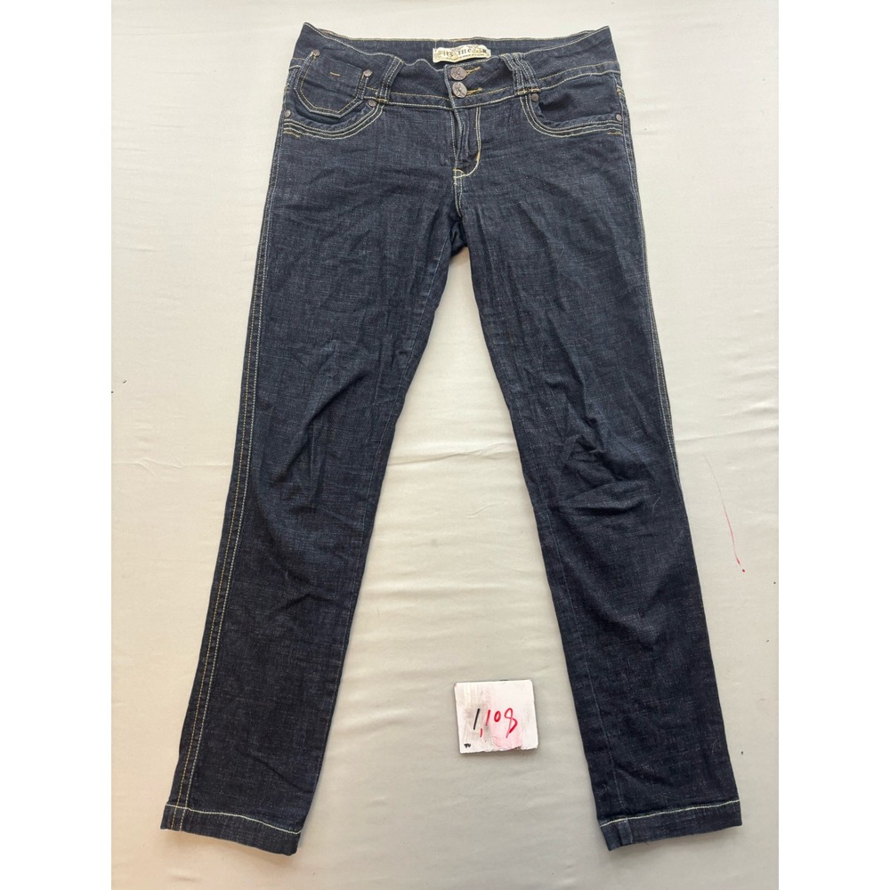 Itz Me USA Dark Wash Straight Leg Jeans Size 7 Double Button Contrast Stitch